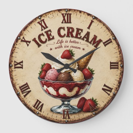 Vintage Ice Cream Sundae Grote Klok (Voorkant)