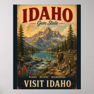 Vintage Idaho Gem State Reisposter met Schitterend Poster