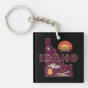 Vintage Idaho Reisplattegrond Retro Amerikaanse St Sleutelhanger