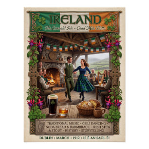 Vintage Ierland Emerald Isle Poster - Ierse Dans