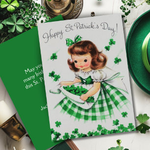 Vintage Ierse Lassie Aangepaste Retro St. Patrick' Feestdagenkaart