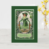 Vintage Ierse St. Patrick van Vrouwen Donkergroene Kaart (Gele Bloem)