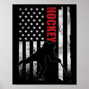 Vintage IJshockey Amerikaanse Vlag IJshockeyspeler Poster