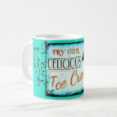 Vintage ijsparlor-bord turquoise koffiemok (Voorkant links)