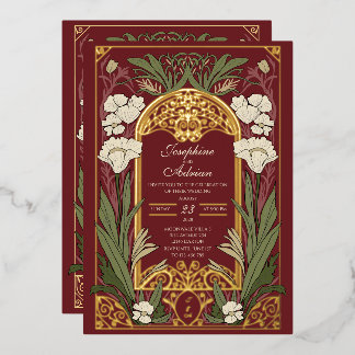 Vintage IJzerwerk en Art Nouveau | Bewerkbare Kleu Folie Uitnodiging