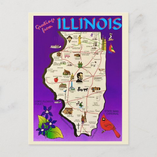 Vintage Illinois Groeten Briefkaart (Voorkant)