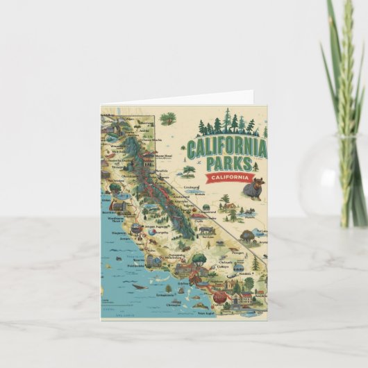 Vintage Illustrated California Parks Map Art Kaart (Voorkant)