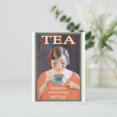 Vintage illustratie Briefkaart Tea Lover Cafe (Staand voorkant)