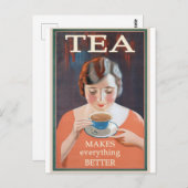Vintage illustratie Briefkaart Tea Lover Cafe (Voorkant / Achterkant)