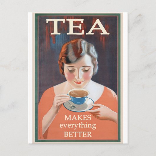 Vintage illustratie Briefkaart Tea Lover Cafe (Voorkant)