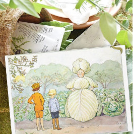 Vintage illustratie in de tuin Elsa Beskow Notitiekaartje