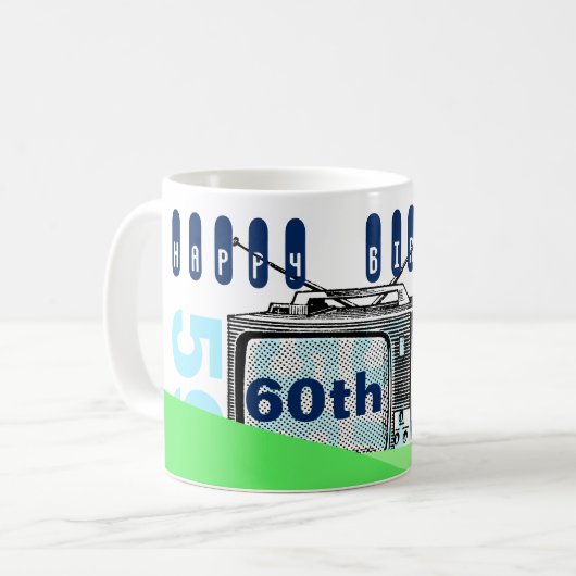 Vintage Illustratie TV 60th Birthday Mok (Voorkant links)