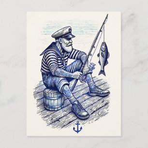 Vintage illustratie van een nostalgische zeiler di briefkaart