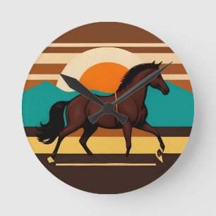 Vintage illustratie van een paard ronde klok