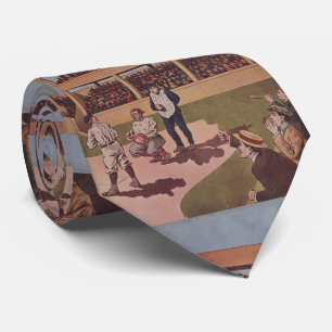Vintage Illustratie van een Spel van het Honkbal Stropdas