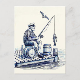 Vintage illustratie van een zeiler zittend op een briefkaart