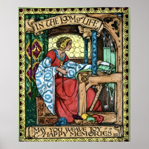 Vintage illustratie van het levensweefgetouw Art Poster