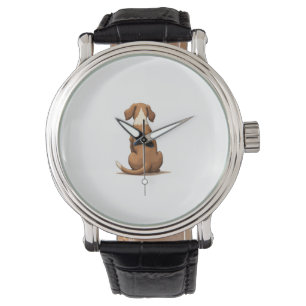 Vintage Illustratie van Hond van achteren Tan en W Horloge
