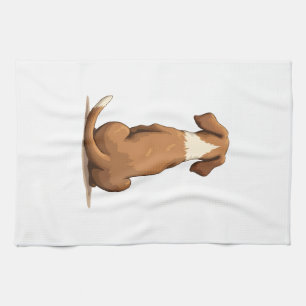 Vintage Illustratie van Hond van achteren Tan en W Theedoek