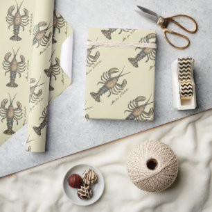 Vintage Illustratie van Kreeft: Kustdamast Cadeaupapier