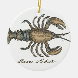 Vintage Illustratie van Kreeft: Kustdamast Keramisch Ornament