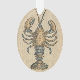 Vintage Illustratie van Kreeft: Kustdamast Ornament