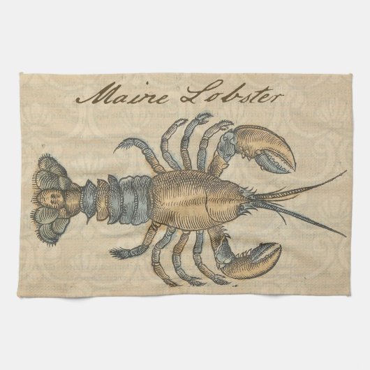 Vintage Illustratie van Kreeft: Kustdamast Theedoek (Horizontaal)