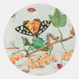Vintage illustration of butterflies on berries ronde sticker