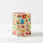 Vintage Illustration, Retro. cups, tea, cake Tweekleurige Koffiemok (Center)