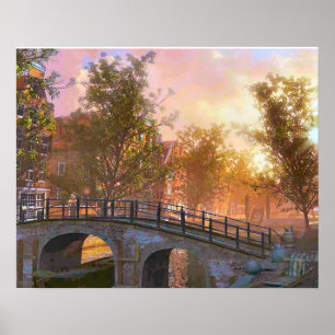 Vintage image, Delft, brug over een kanaal Poster