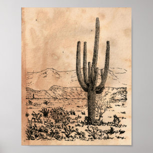 Vintage image Desert Cactus Tea Sined Paper Poster