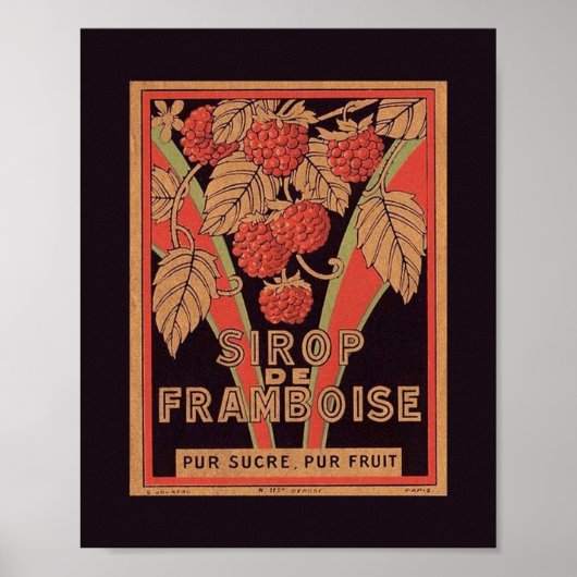 Vintage Image French RASPBERRY SYRUP Label POSTER (Voorkant)