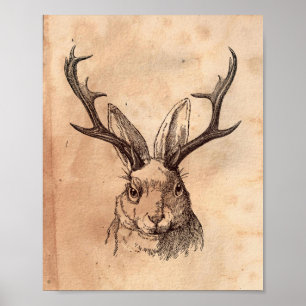 Vintage image Jackalope Rabbit Tea Sined Paper Poster