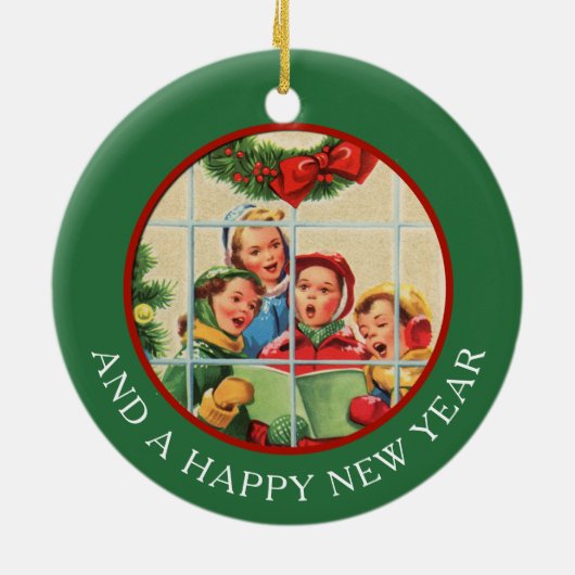 Vintage Image KerstCarolers Keramisch Ornament (Achterkant)