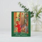 Vintage Image Little Boy & Dog kerstBriefkaart Feestdagenkaart (Staand voorkant)