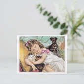 Vintage Image, Little Girl Cuddling Kittens Briefkaart (Staand voorkant)