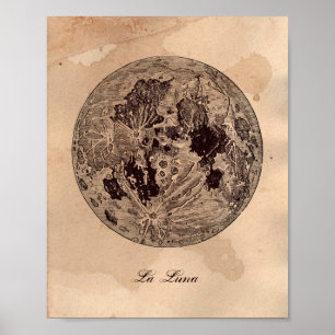 Vintage image Moon Astronomy Tea Sined Paper Poster