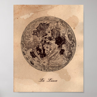 Vintage image Moon Astronomy Tea Sined Paper Poster