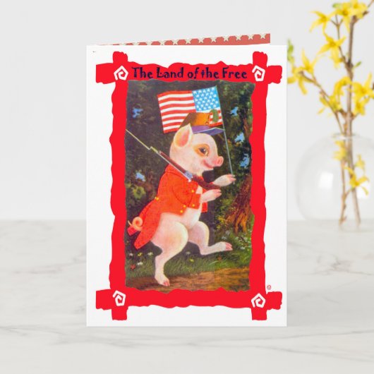 Vintage image, Patriotic pig Kaart (Gele Bloem)
