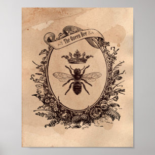 Vintage image Queen Bee Honeybee Tea Sined Paper Poster