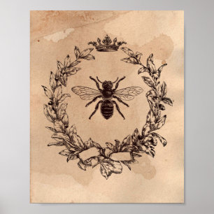 Vintage image Queen Bee Honeybee Tea Sined Paper Poster
