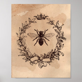 Vintage image Queen Bee Honeybee Tea Sined Paper Poster