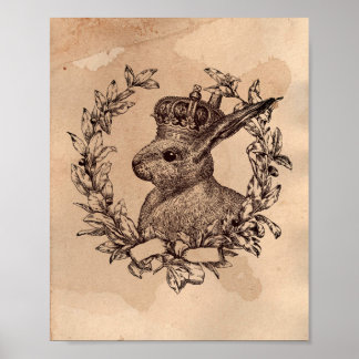 Vintage image Rabbit in Wreata Tea Sined Paper Poster