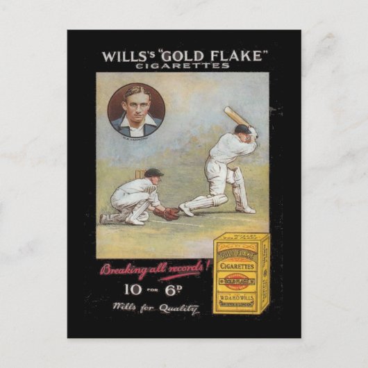 Vintage image, Wills Gold Flake Tobacco, Cricket Briefkaart (Voorkant)