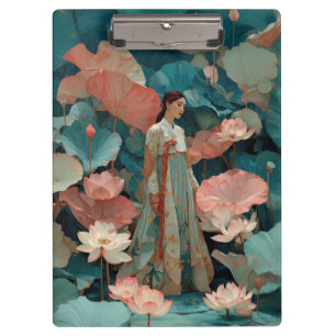 Vintage Impasto Hanbok en Roze Lotus Klembord