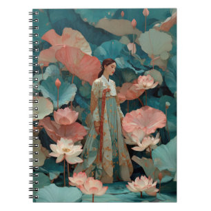 Vintage Impasto Hanbok en Roze Lotus Notitieboek