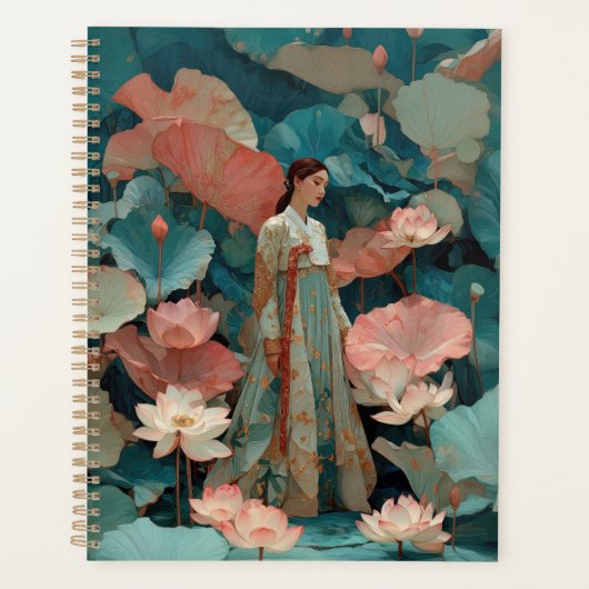 Vintage Impasto Hanbok en Roze Lotus Planner (Voorkant)
