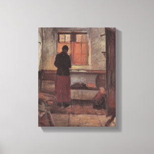 Vintage Impressionisme, Meisje in de Keuken, Anche Canvas Afdruk