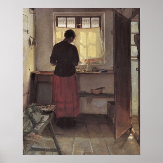 Vintage Impressionisme, Pigen i Køkkenet, Ancher Poster (Voorkant)