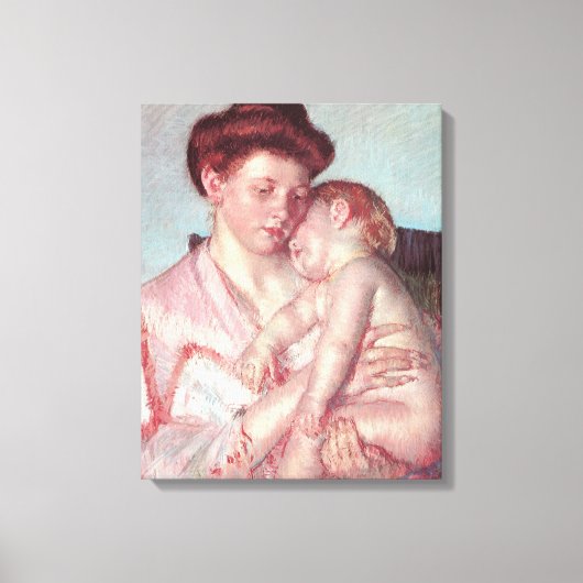 Vintage Impressionisme, Slaapbaby door Mary Cassat Canvas Afdruk (Voorkant)